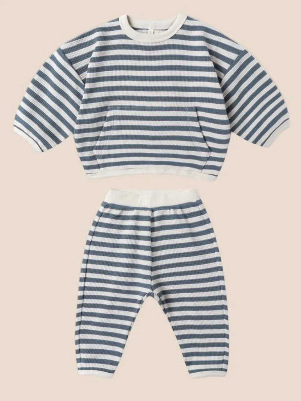 Quincy Mae Waffle Slouch Set | Ocean Stripe 6-12m